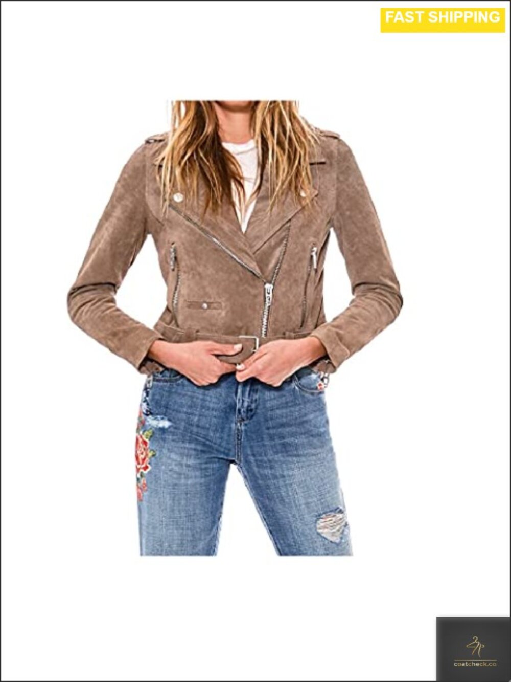 Suede Moto Jacket Asymmetrical Zip Aviator Coat